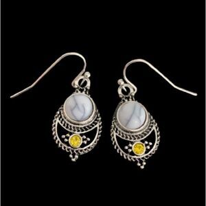 Elegant Balinese Style Blue Lace Agate & Citrine, Handmade Novica Drop Earrings